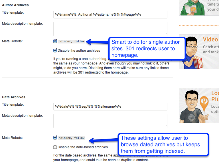archive and robots settings yoast seo