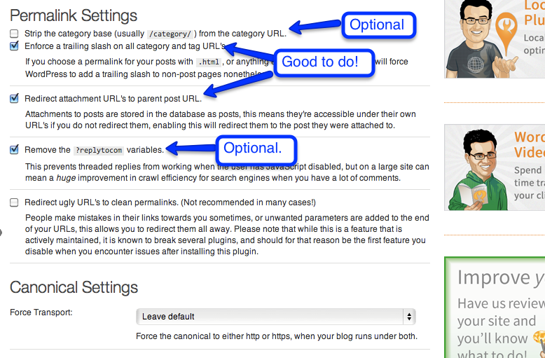 permalink settings in yoast