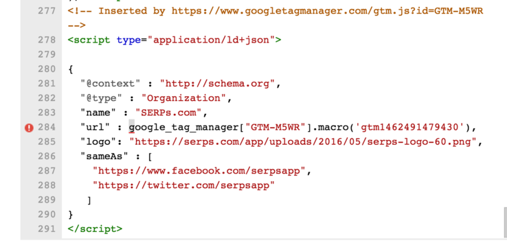 JSON-LD Google Tag Manager variable error