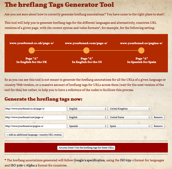 Hreflang tag generator tool