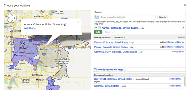 Surrounding Areas in Google Keyword Planning Tool