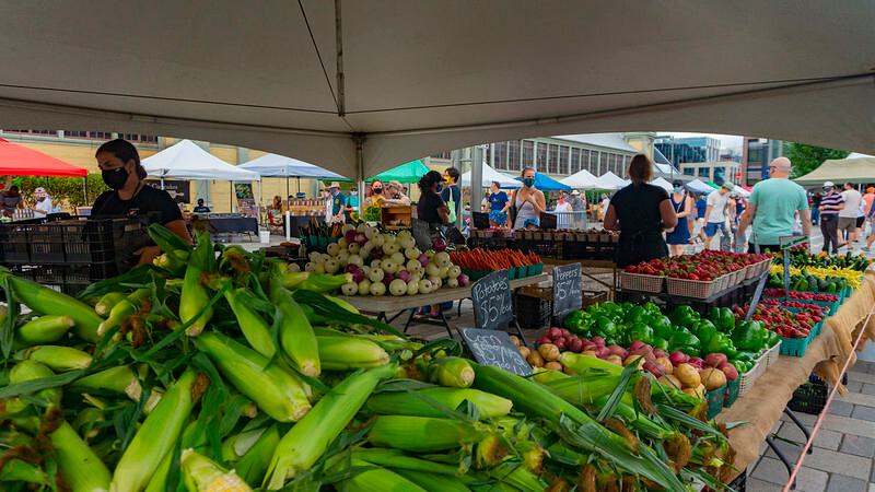 Local fresh food market with corn on the cob