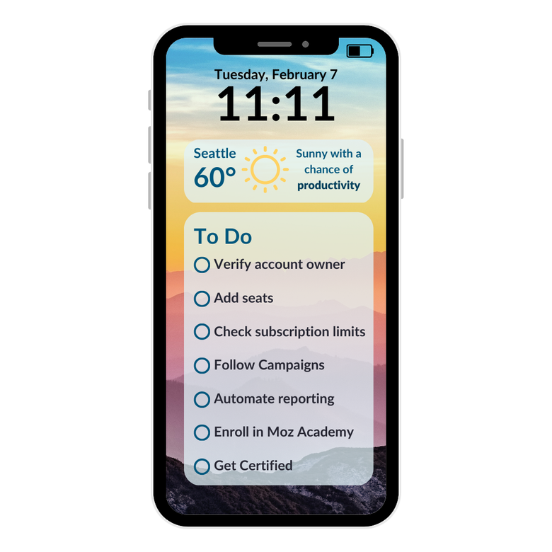 Image of a cell phone screen on Tuesday, February 7 at 11:11. Two notifications are on the screen, one for weather reading
