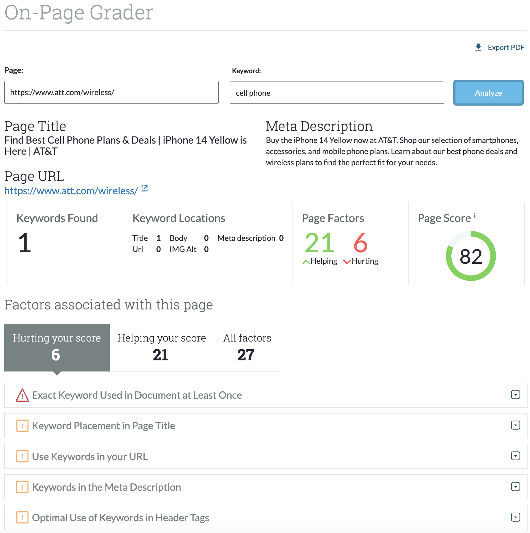 Moz Pro On-Page Grader