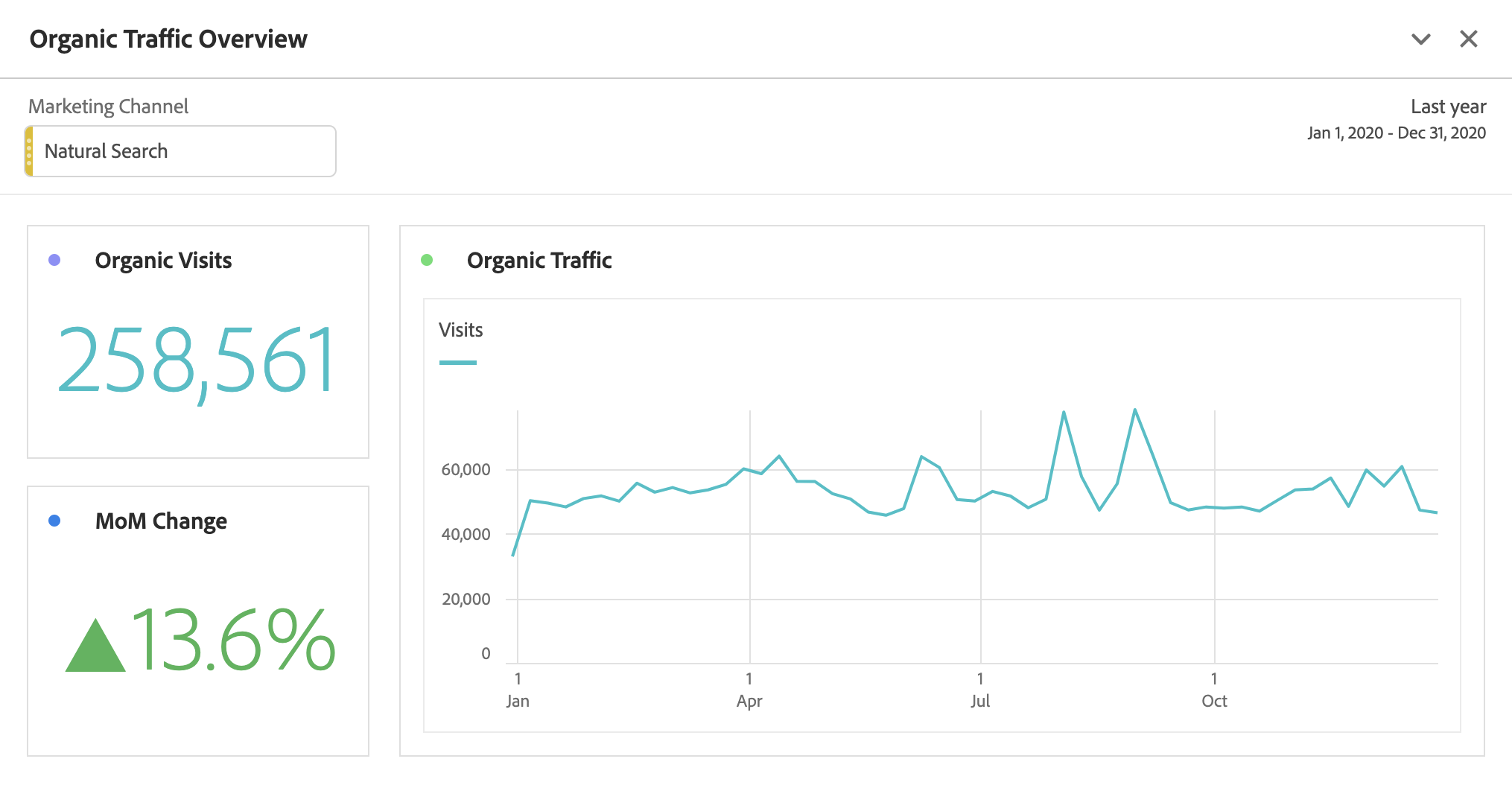 Screenshot of the organic traffic overview in Adobe Analytics.