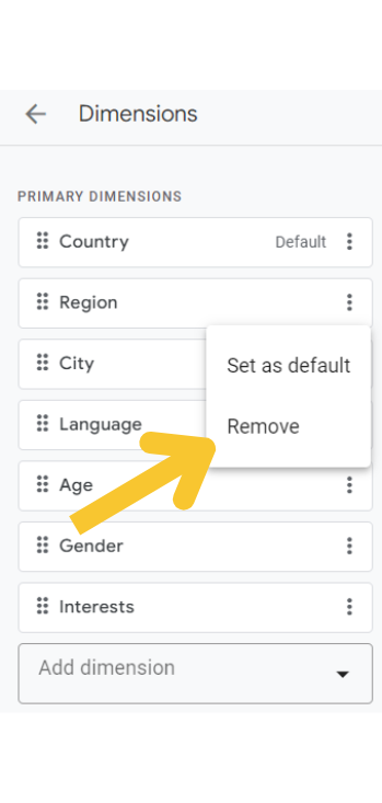 Remove dimensions by selecting the three dots on the right and then 'remove'