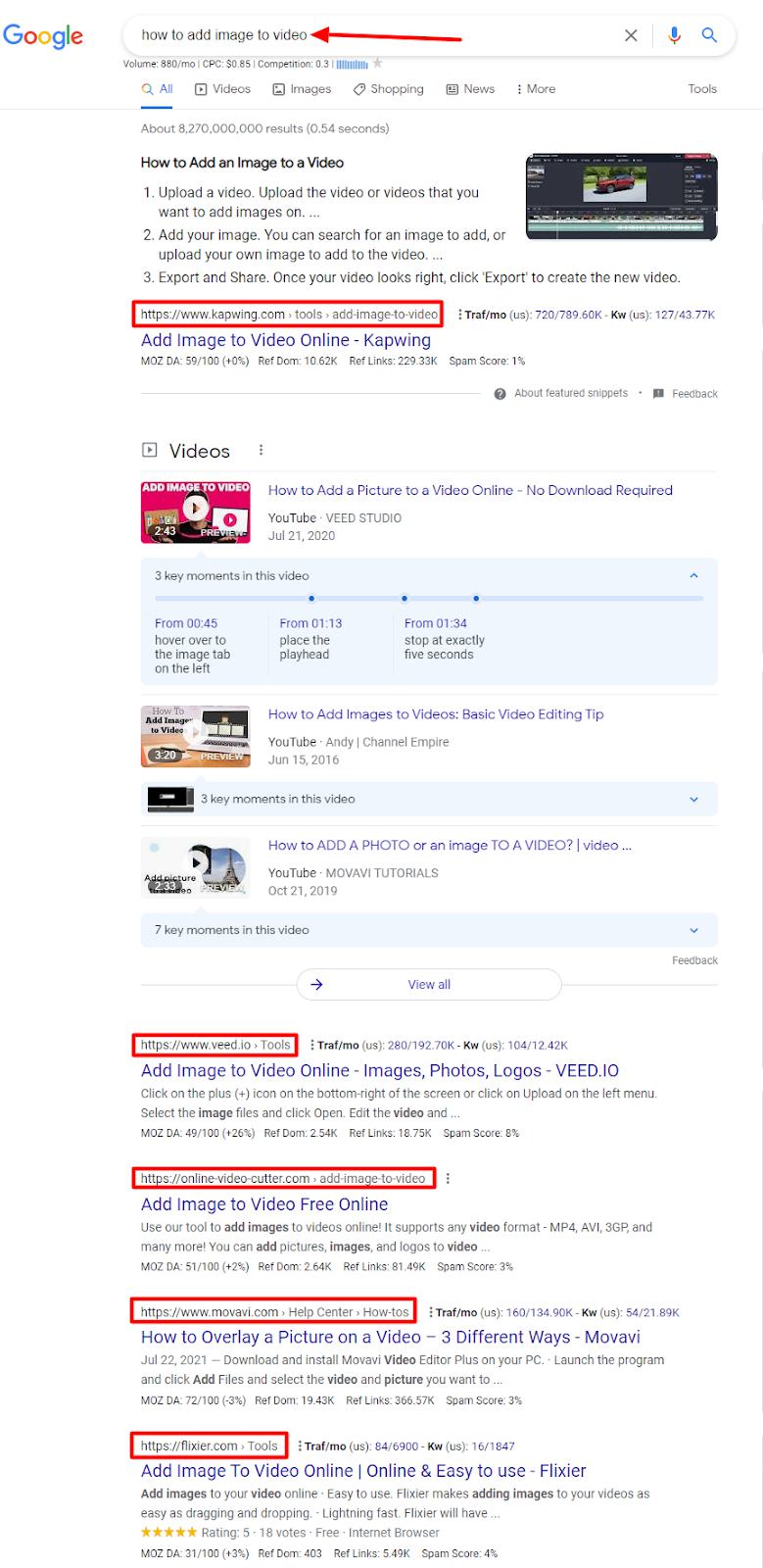 google search results for "how to add images to video"