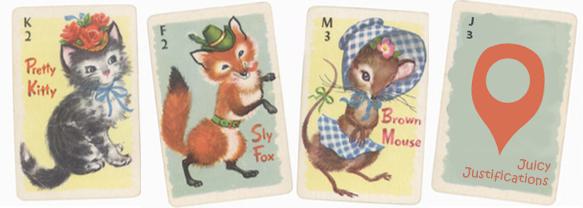 Playing cards with animal illustrations.