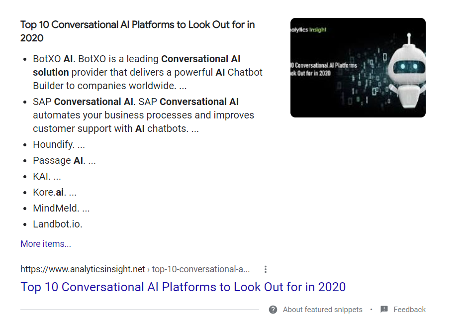 Top 10 conversational ai platforms to look out for in 2020 featured snippet