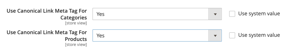 Screenshot showing how to set canonical tags in Magento.
