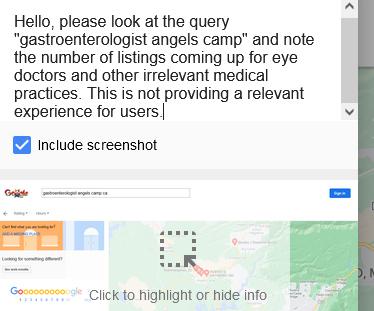 Sending feedback about a Google map result.