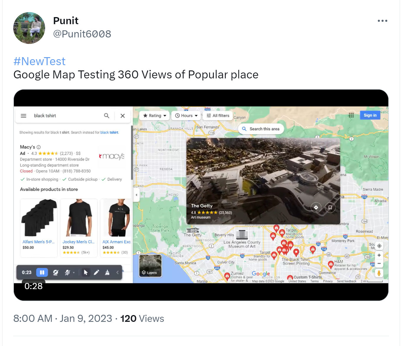 Google's new immersive view in Google Maps shows an aerial view of large buildings like the Getty Museum in Los Angeles.
