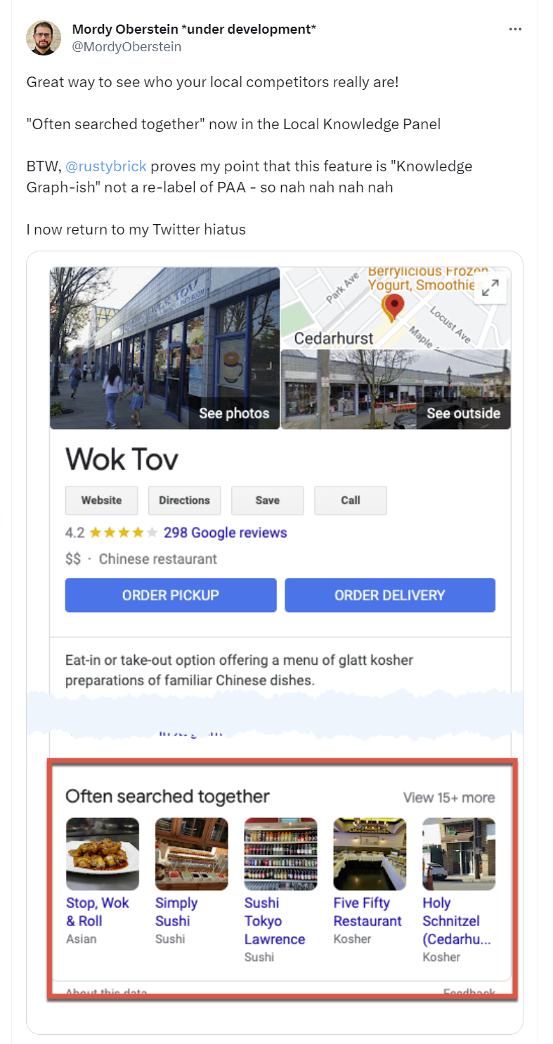 The 'often searched together' section on a Google Business profile can list many of your competitors