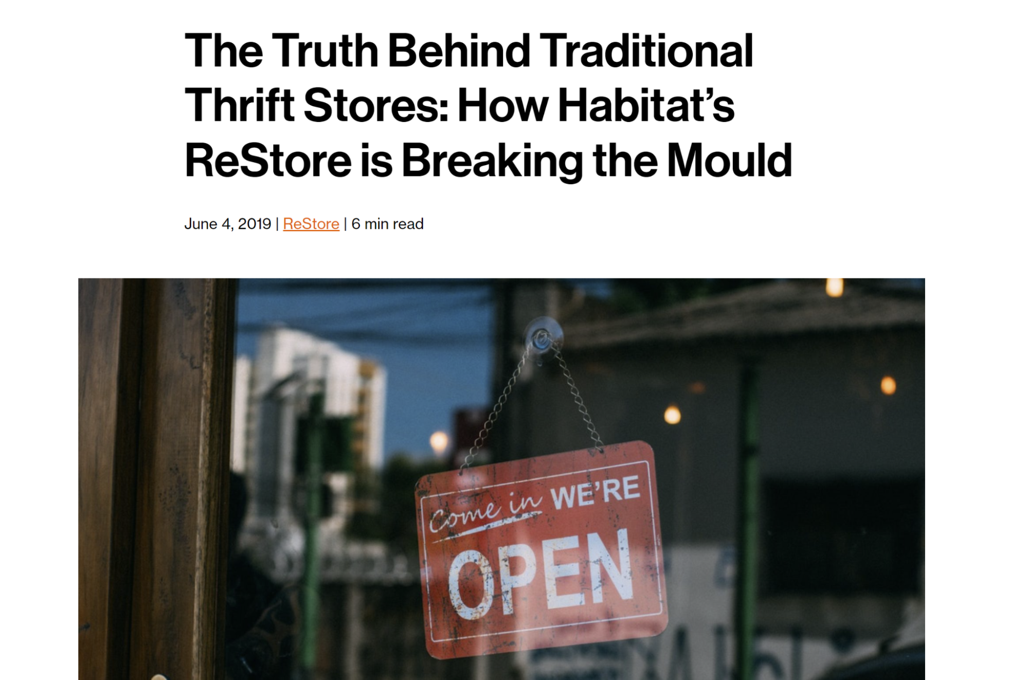 Screenshot of the website of a Habitat ReStore