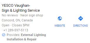 YESCO Vaughn business listing with a service justification.