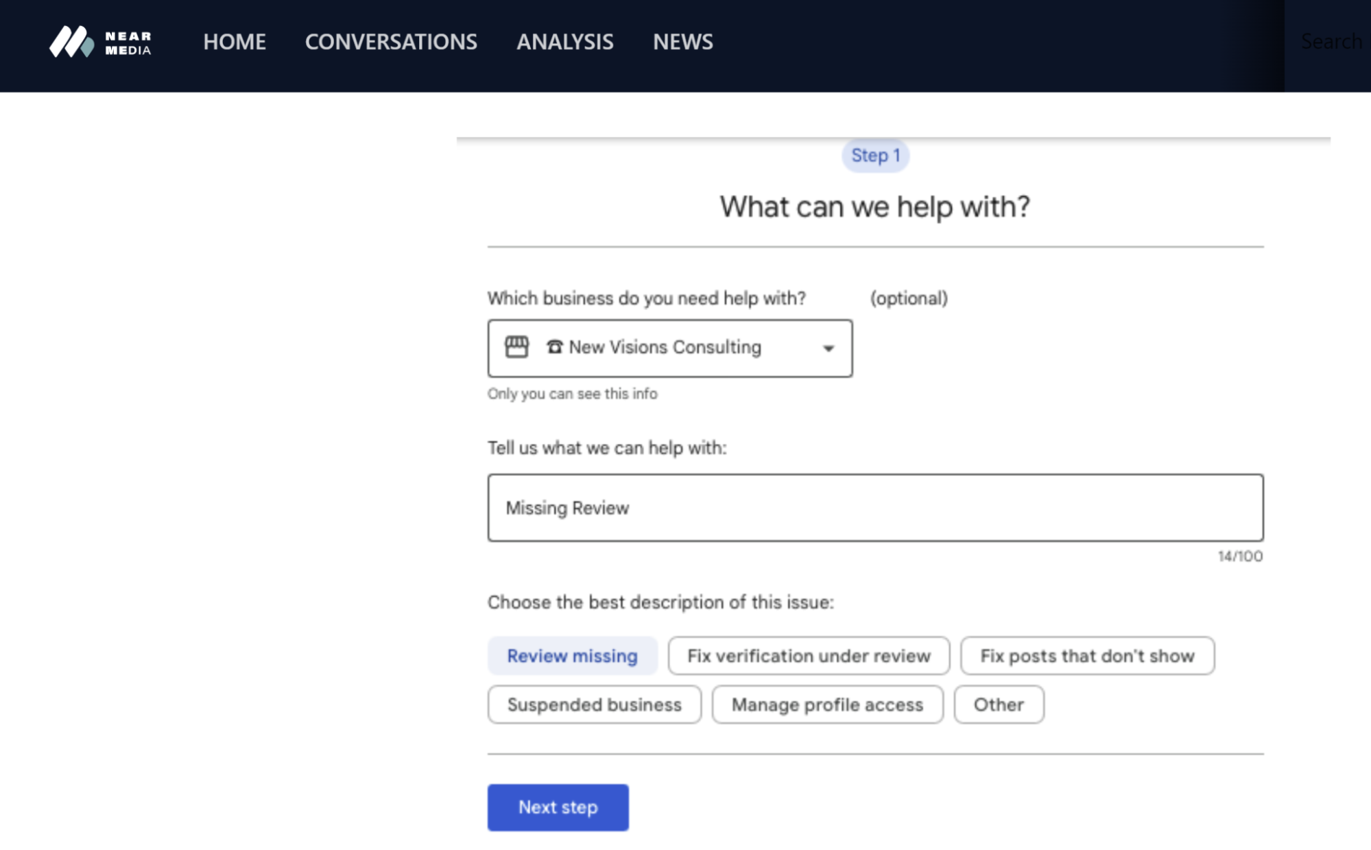 Screenshot of Google's new review recovery form as shown in an article at NearMedia