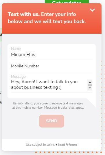 An example of a text-bot signup window.