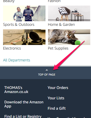 Anchor links on the mobile version of Amazon UK.