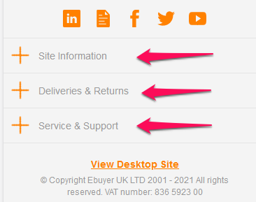 An example of collapsed or tabbed content on Ebuyer.