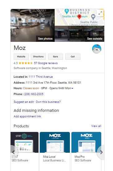 Products appearing Google Business Profile when searching for a brand name.