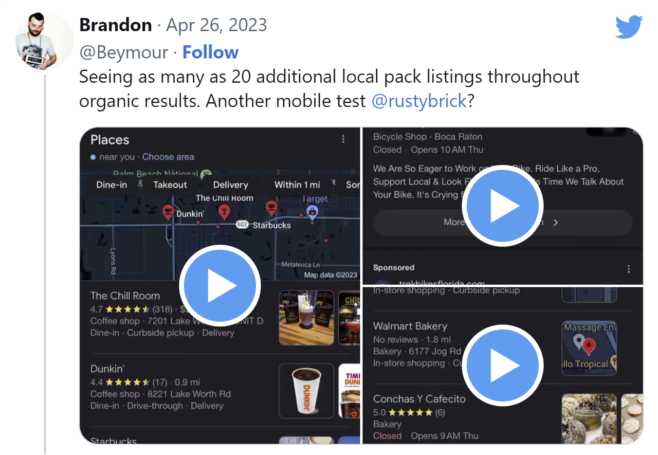 Screenshot showing complex grid of local mobile results
