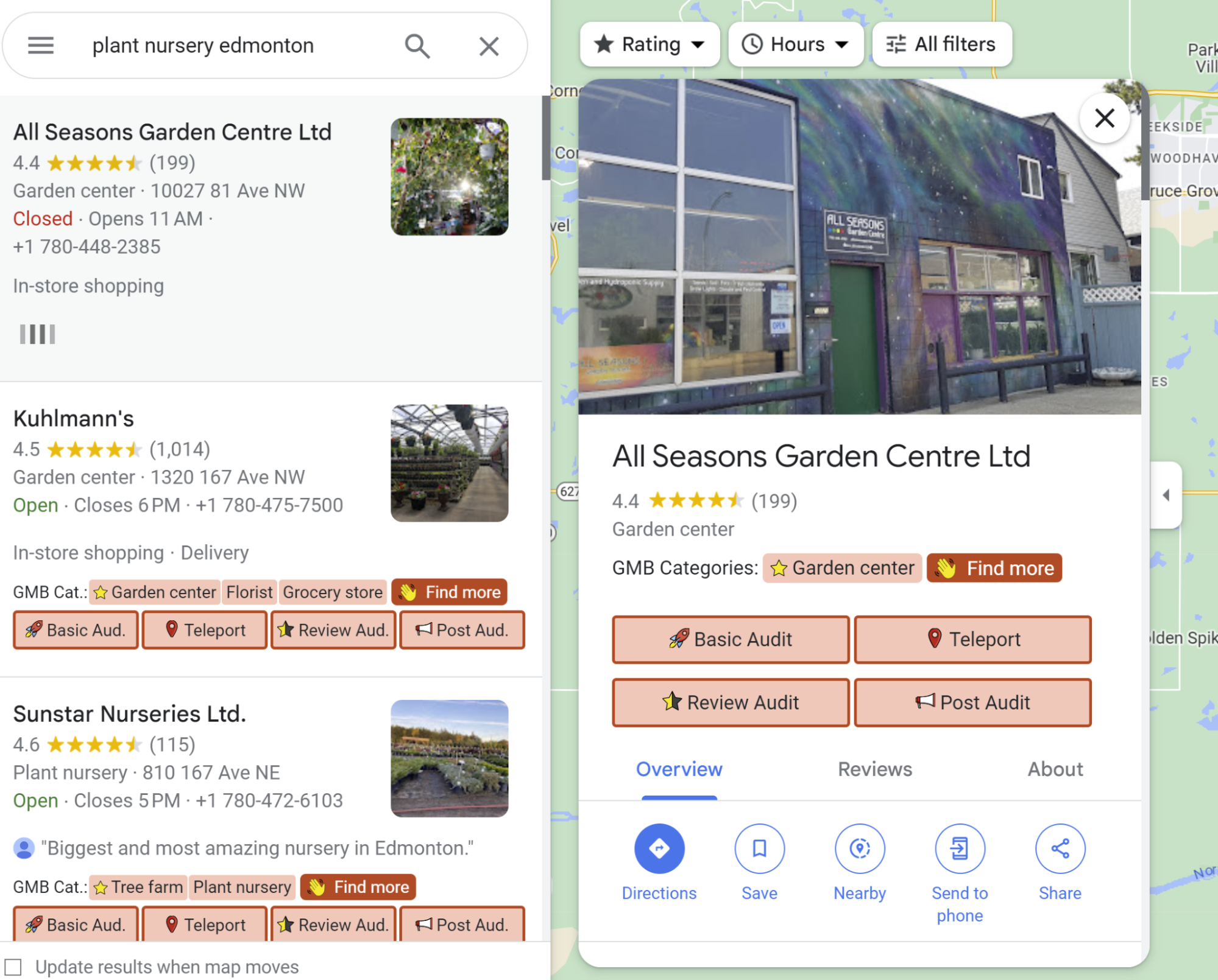 Screenshot confirms the primary category of a business listing, using GMB Everywhere.