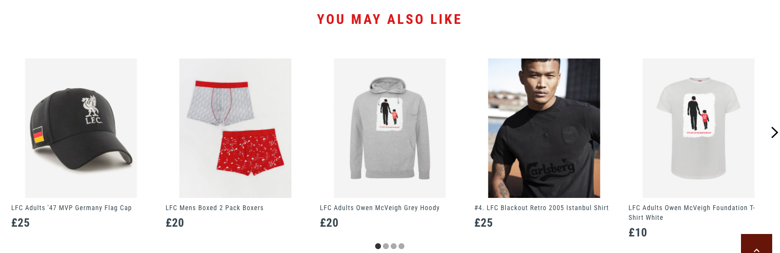 An example of related products on a Liverpool FC clothing products page.