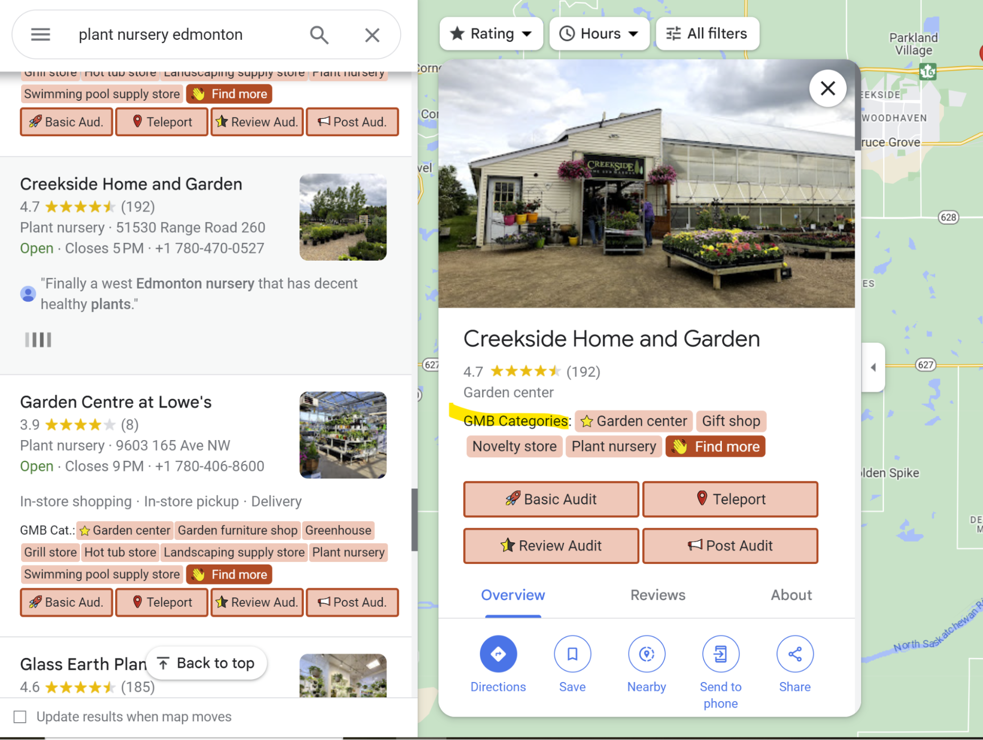 Screenshot of the GMB Everywhere Chrome extension which reveals all the categories associated with any Google listing.