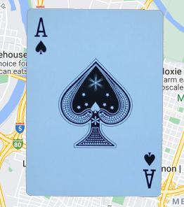 Ace playing card on Google Maps background.