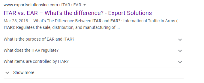 FAQ schema on Google search results page.