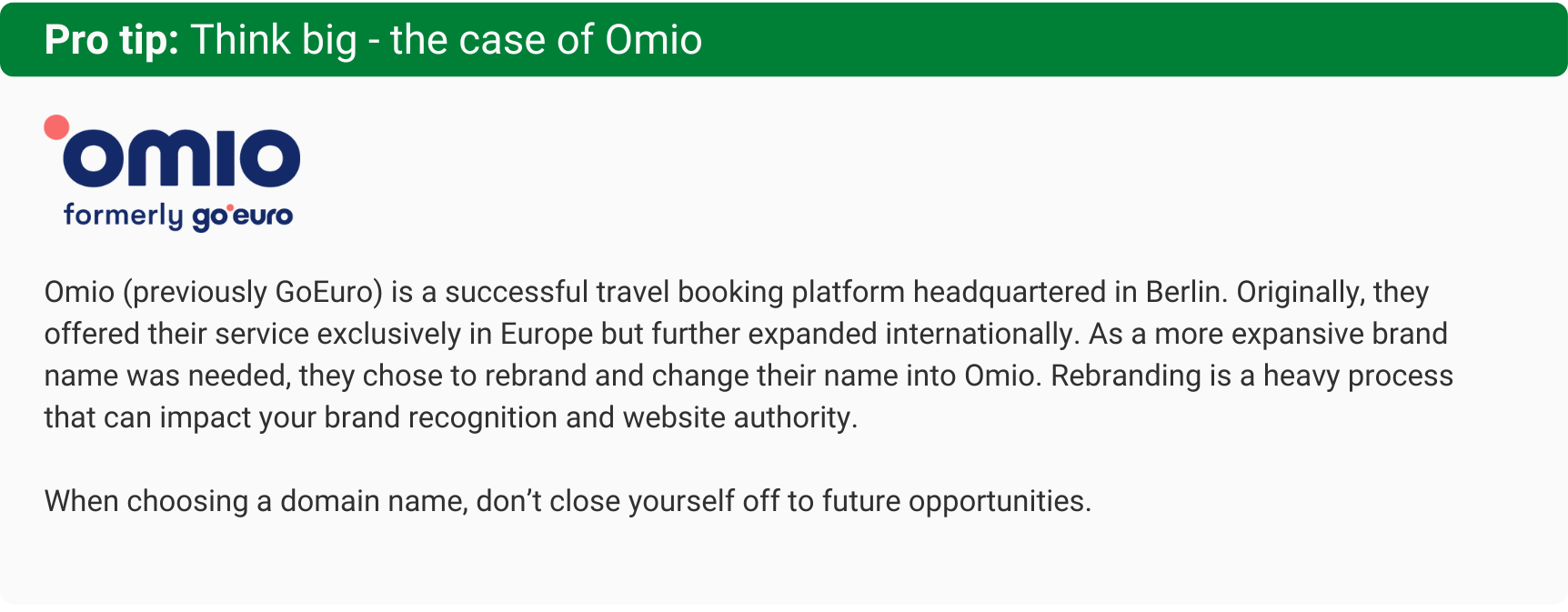 Example of a branded domain name that needed to be rebranded due to international expansion.