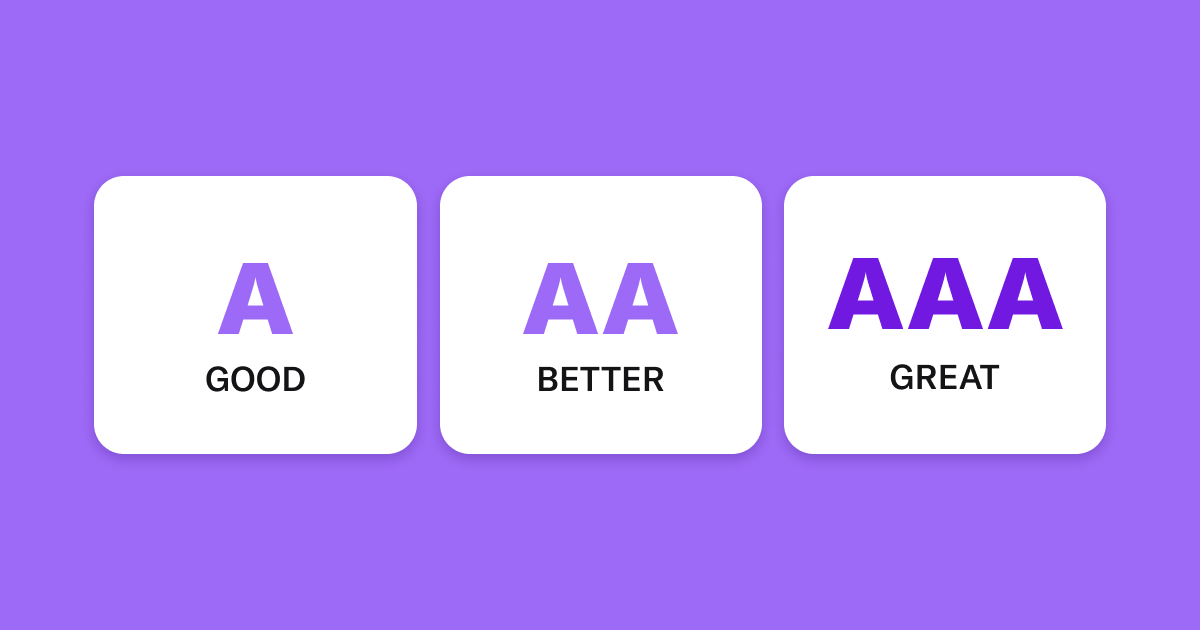 Three white boxes on a purple background labeled: Good, Better, Great.