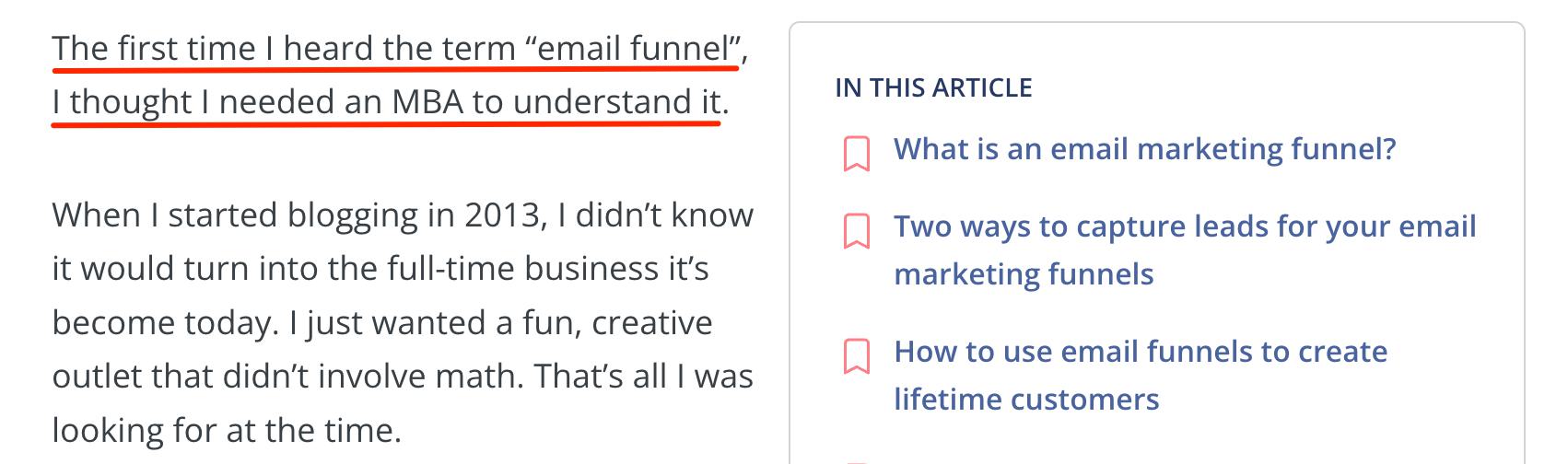 Screenshot of text from an article by ConvertKit