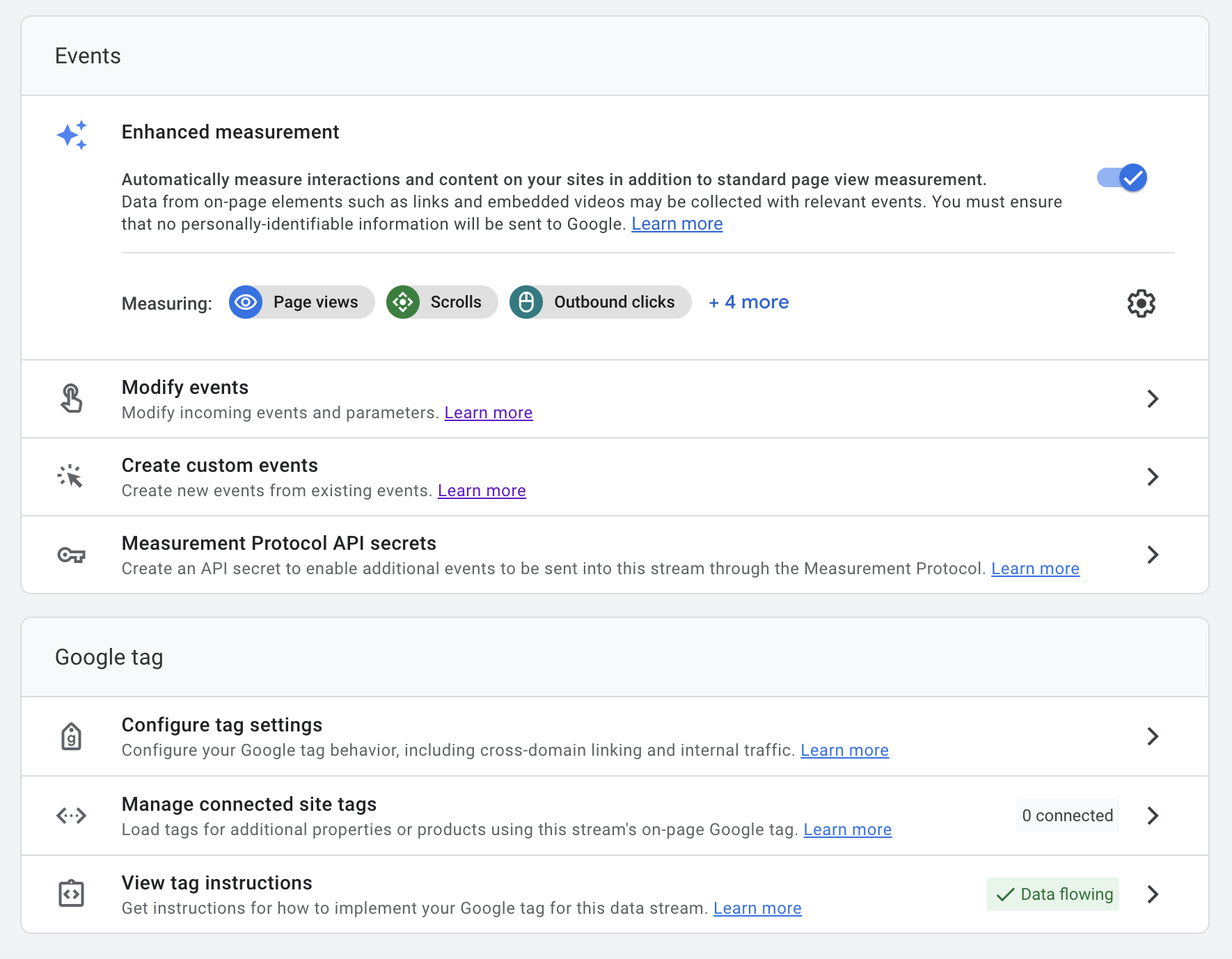Screenshot showing where 'Configure tag settings' can be found in GA4