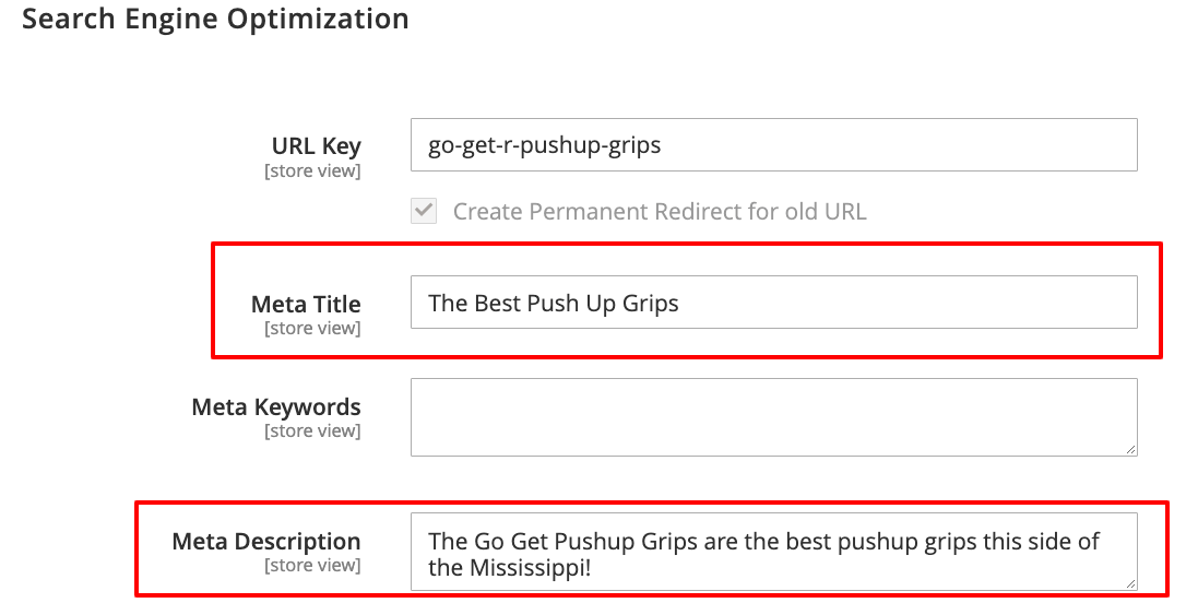 Setting the Meta Title and Meta Description.