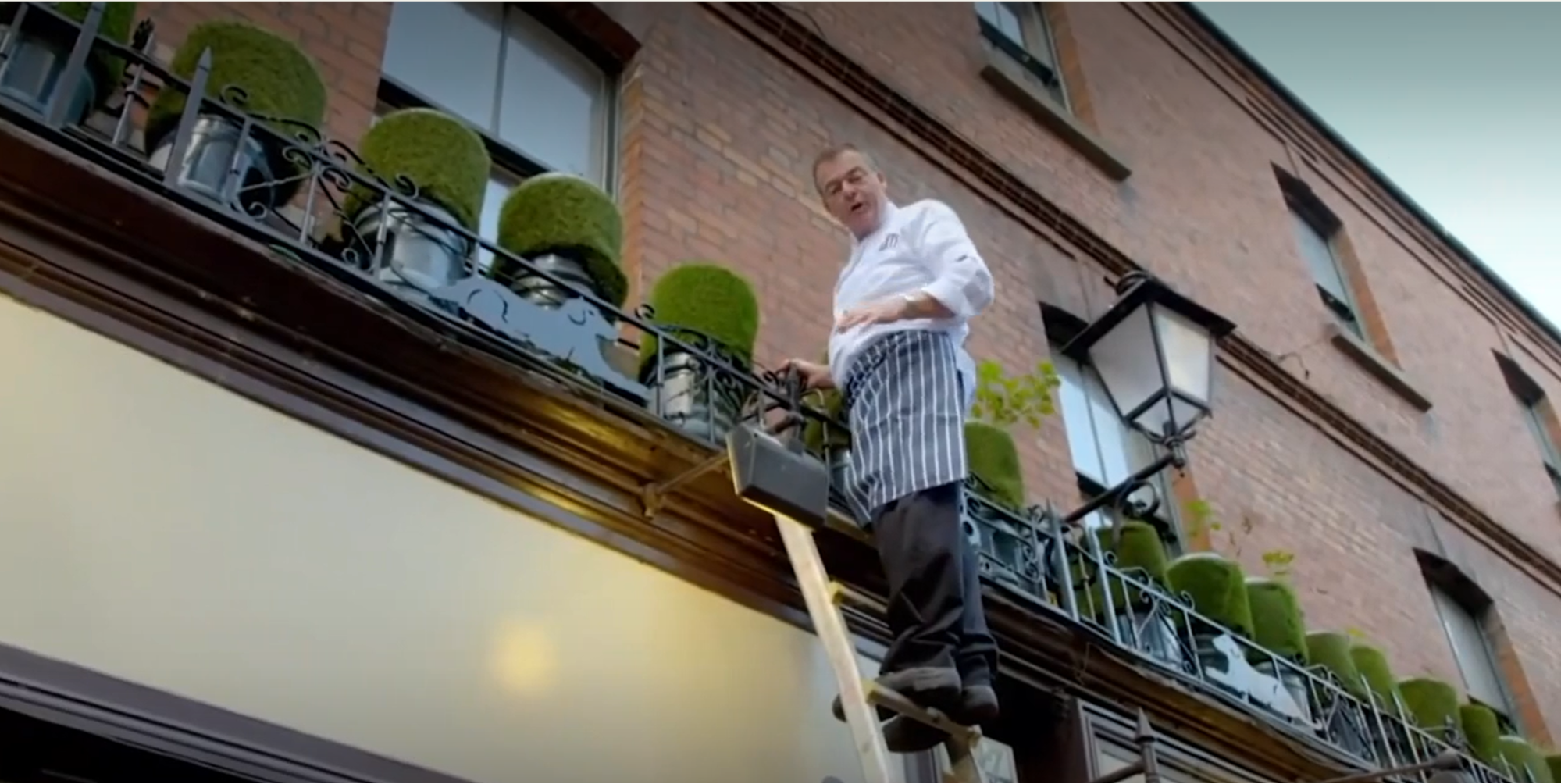 Restaurateur growing potatoes on the balcony above his establishment.