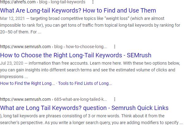Google SERP for long tail SEO with specified sites
