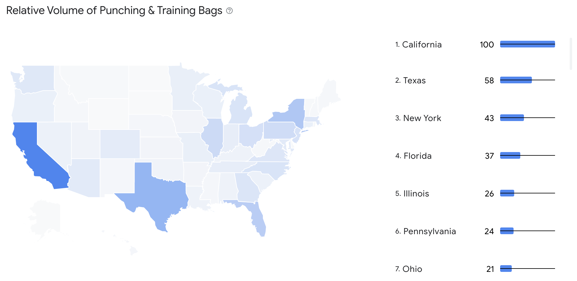 Map showing relative search volume in the U.S. per state