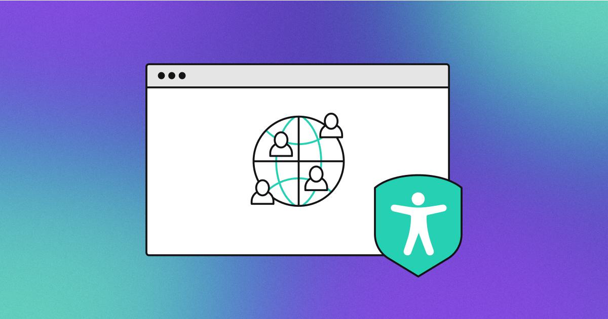 A graphic of a webpage displaying outlines of people on an interconnected globe.