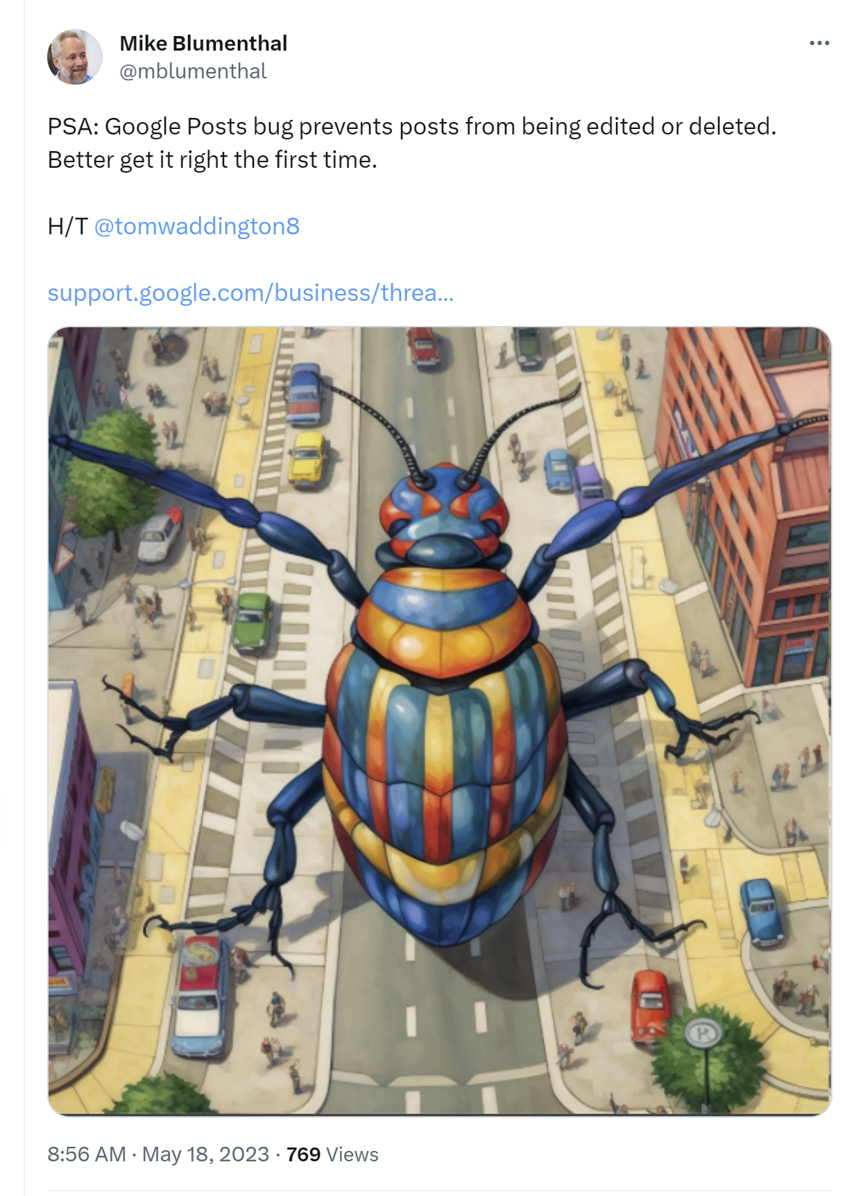 Mike Blumenthal reports a bug relating to Google updates