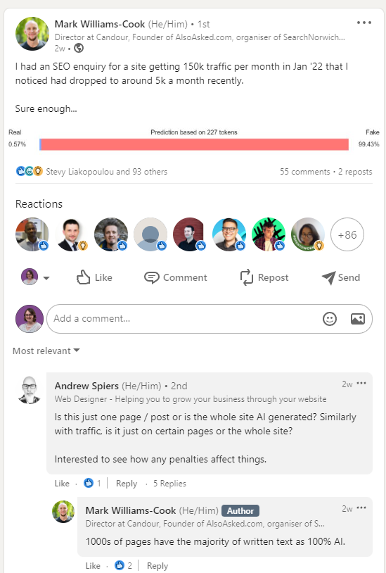 Example of a website negatively impacted by the overuse of AI generated content