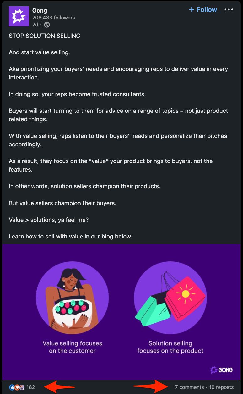 Screenshot of a LinkedIn post by the company Gong