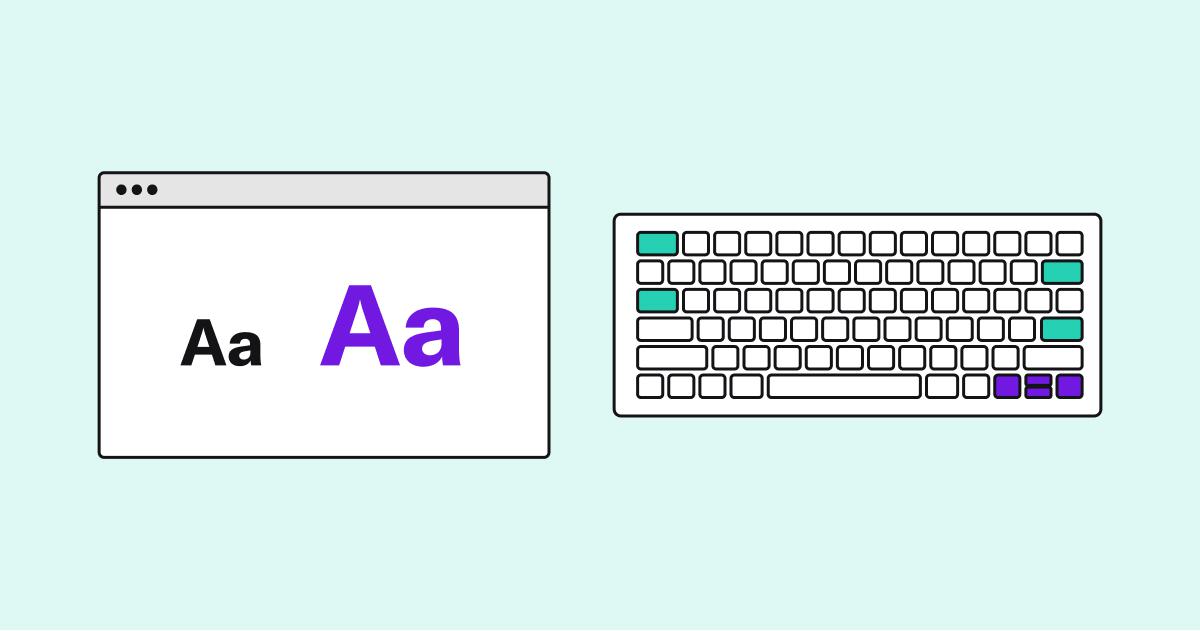 A graphic with a web page showing to sizes of fonts on the left, and a keyboard on the right.