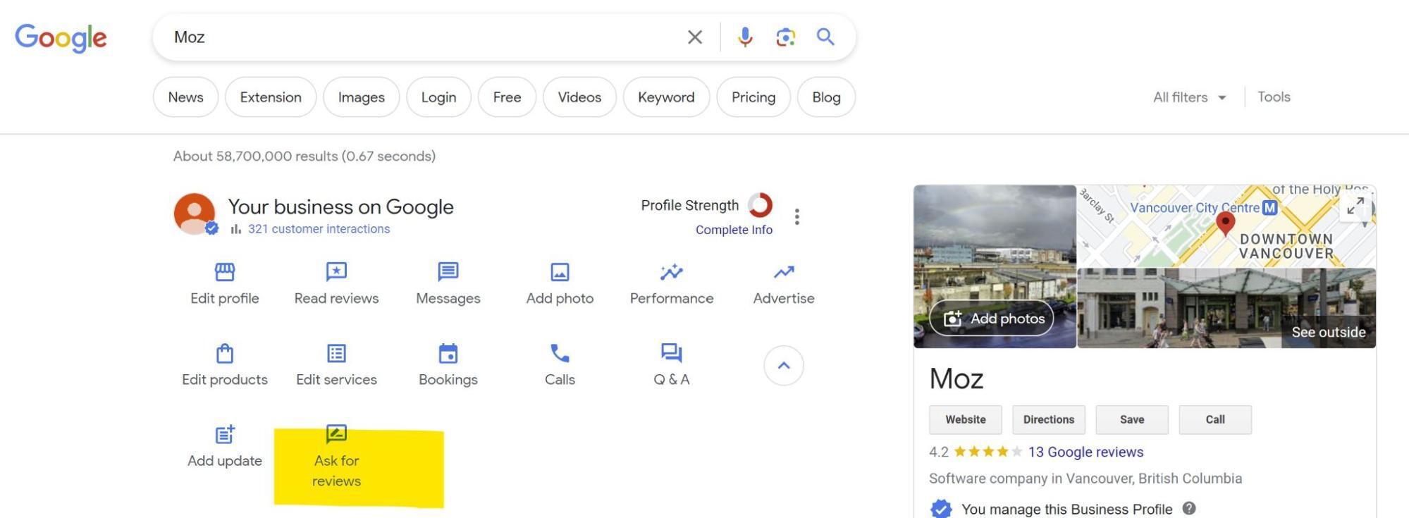 screenshot of new merchant experience with the ask for reviews button highlighted