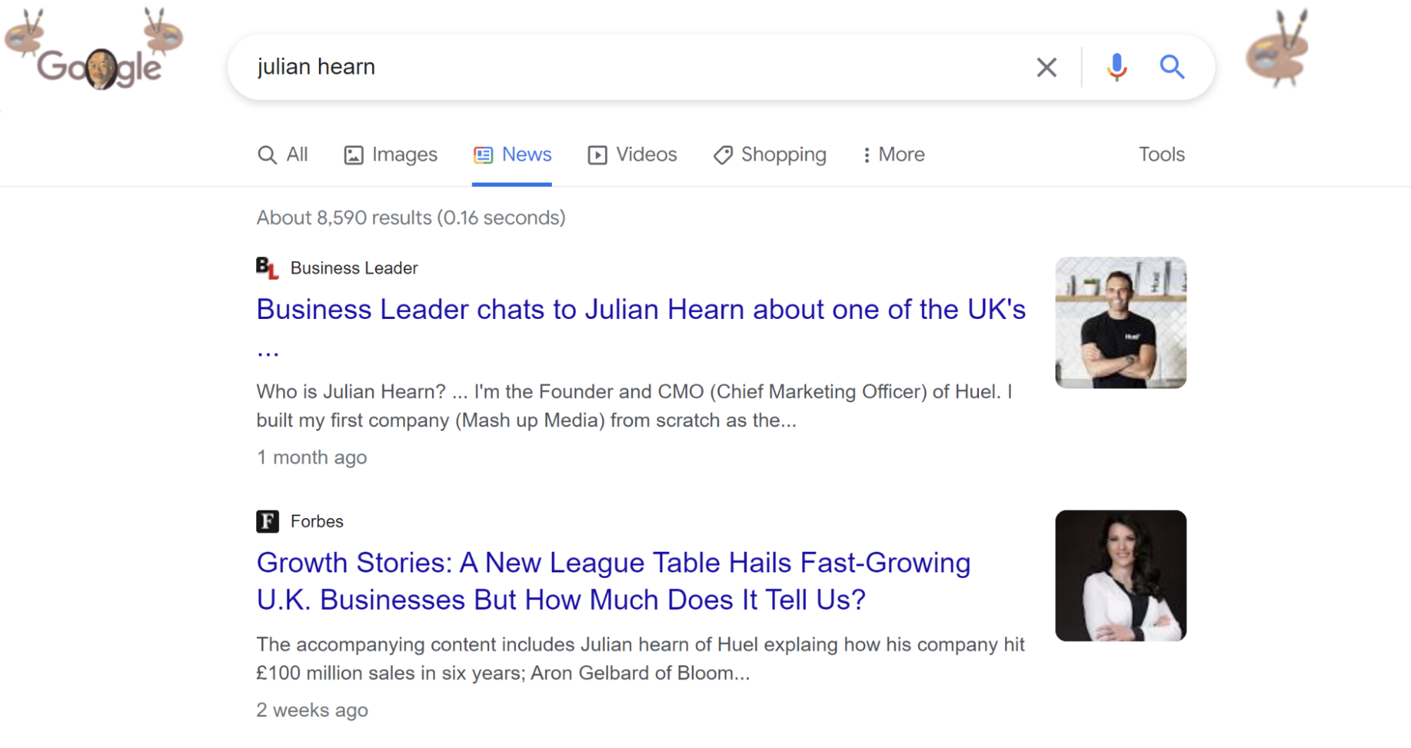 Screenshot of SERP for Julian Hearn query.