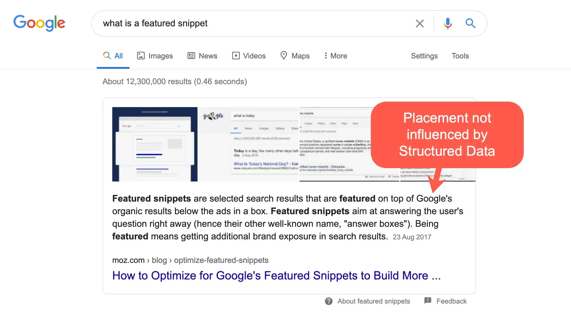 Structured data not influencing featured snippet