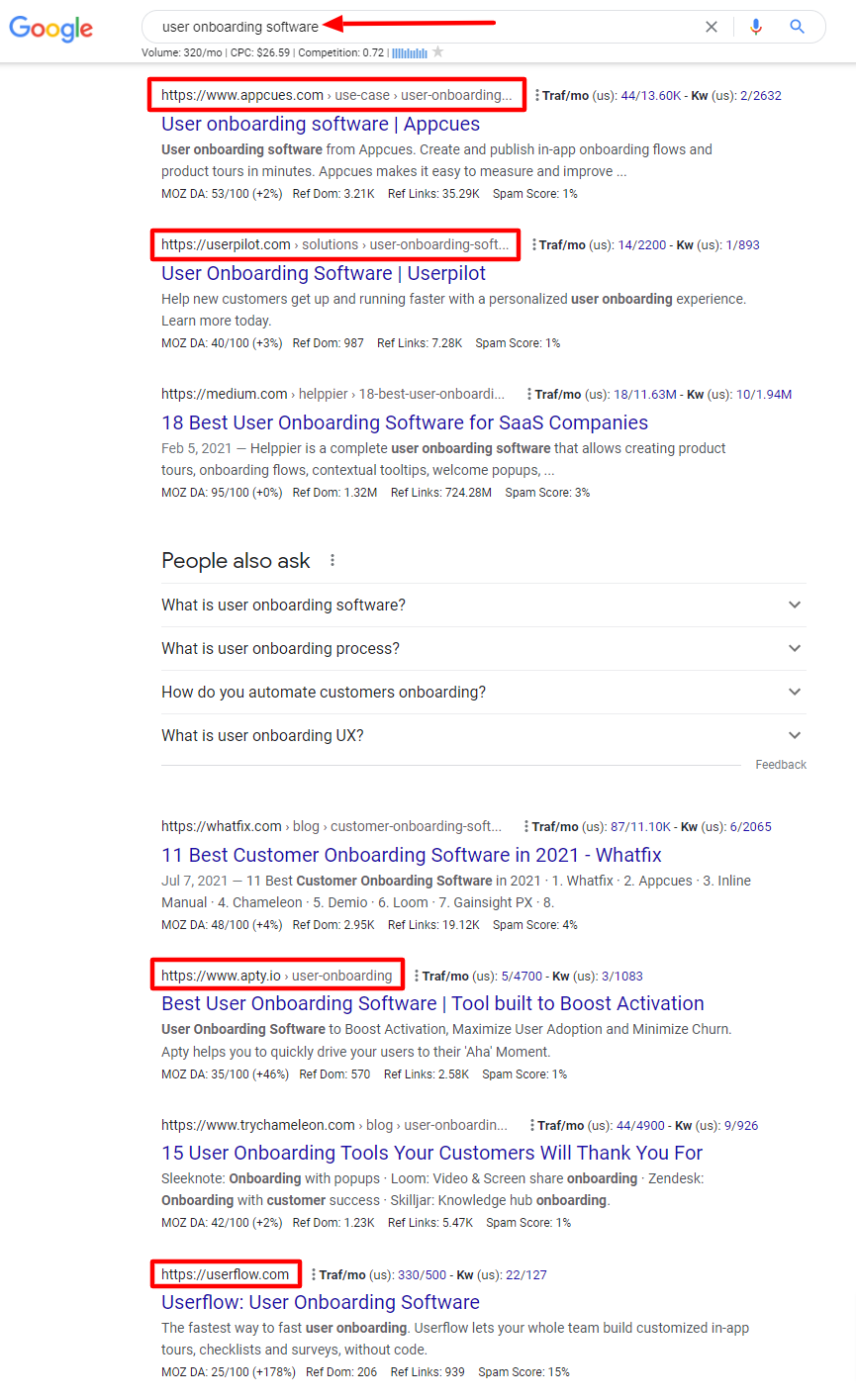 google search results for "user onboarding software"