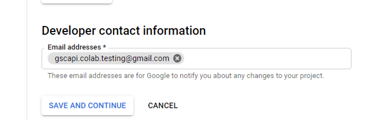 Developer contact information section of consent screen.