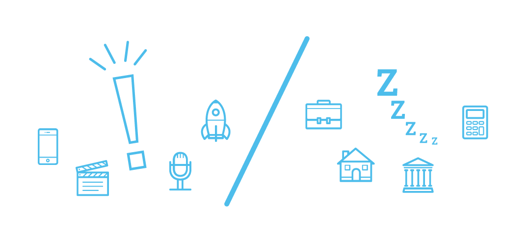 Illustration of boring vs exciting industries