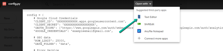 Choose to open with Text Editor to modify the config.py file